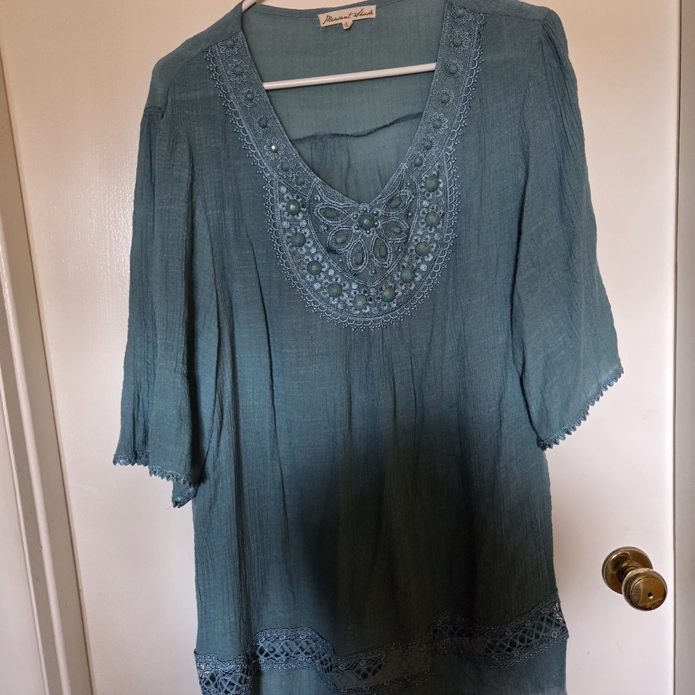 Elegant Teal Embroidered Blouse